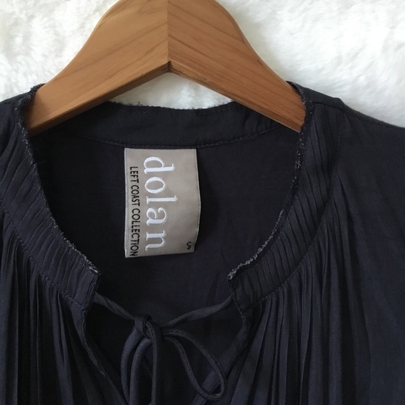Dolan Left Coast Charcoal Gray Lucille Pleated Tie Neck Peasant Blouse - Picture 3 of 16